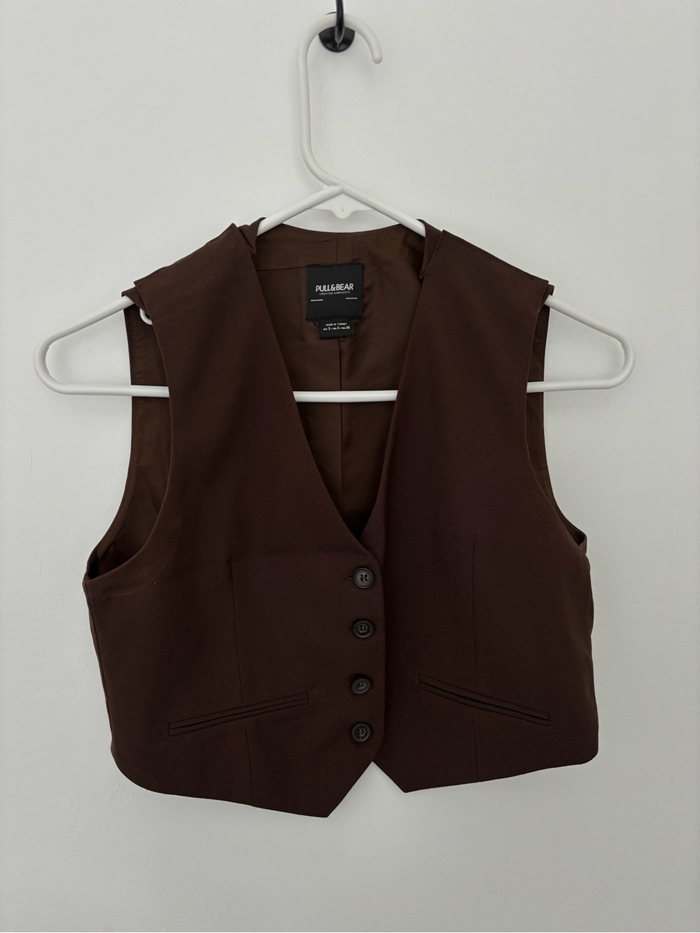 Pull&Bear Cropped Chocolate Brown Button Front Vest
